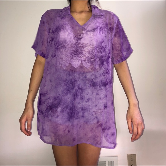 Purple Mesh Tie Dye Shirt - Picture 1 of 2